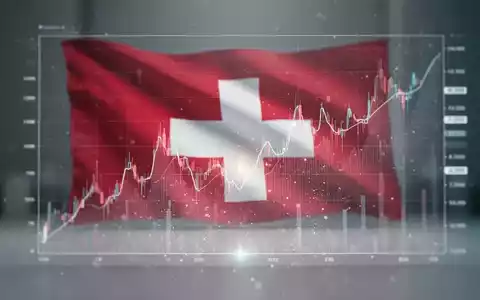 Ein digitaler Aktienchart zeigt einen neutralen Trend, überlagert von einer abstrakten Darstellung der Schweizer Flagge. - Foto: über boerse-global.de