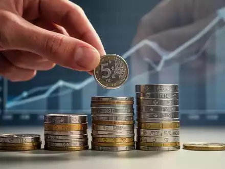 Eine Hand legt eine Münze auf einen Stapel Schweizer Franken, mit einem unscharfen Finanzdiagramm im Hintergrund. - Foto: über boerse-global.de