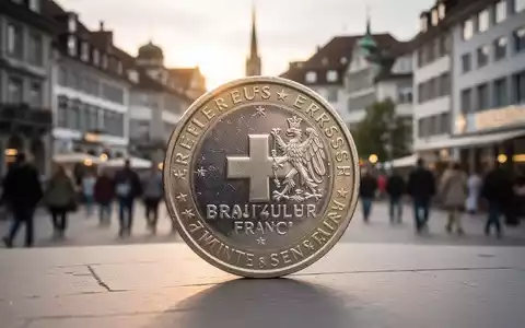 Nahaufnahme einer Schweizer Franken-Münze vor dem unscharfen Hintergrund einer geschäftigen Schweizer Stadt. - Foto: über boerse-global.de