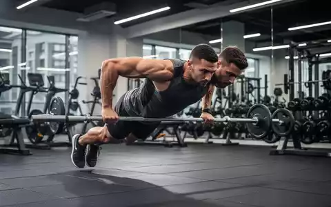 Ein Athlet in dynamischer Bewegung beim Burpee-Test in einem modernen Fitnessstudio, der Kraftausdauer und Stabilität demonstriert. - Foto: über boerse-global.de