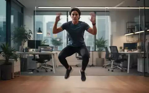 Eine Person macht schnelle Kniebeugen oder Hampelmänner in einem modernen Büro, das kurze, intensive Bewegungseinheiten symbolisiert. - Foto: über boerse-global.de