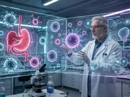 Eine Forscherin in einem Hightech-Labor interagiert mit holografischen Projektionen von menschlichen Organen und zellulären Strukturen. - Foto: über boerse-global.de