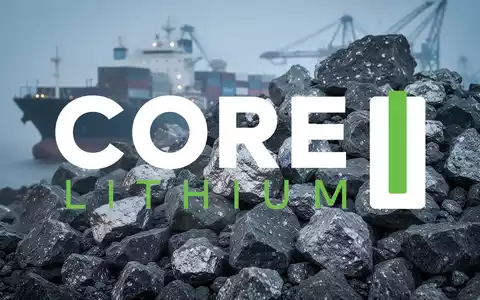 Ein großer Haufen roher Lithium-Erzsteine mit einem angedeuteten Frachtschiff im Hintergrund, das den Mineralhandel darstellt. - Foto: über boerse-global.de