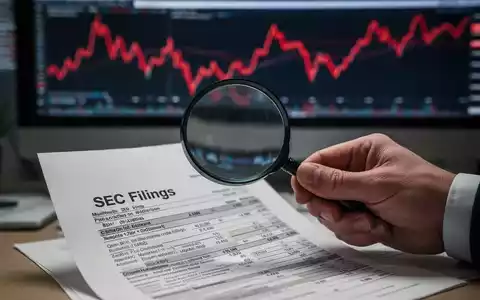 Eine Hand hält eine Lupe über ein SEC-Antragsdokument; im Hintergrund sind rote Aktiencharts zu sehen. - Foto: über boerse-global.de