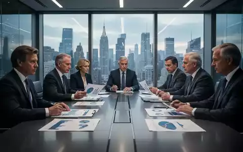 Geschäftsleute in einem modernen Konferenzraum, die Dokumente mit Diagrammen und Daten diskutieren, während sie auf eine Stadtlandschaft blicken. - Foto: über boerse-global.de
