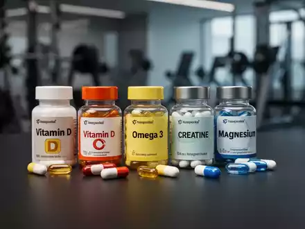 Nahaufnahme verschiedener Nahrungsergänzungsmittelkapseln wie Vitamin D, Omega-3, Kreatin und Magnesium, professionell arrangiert. - Foto: über boerse-global.de