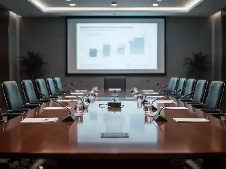 Ein langer, leerer Konferenztisch in einem modernen Regierungsbüro, der wichtige Verhandlungen und politische Entscheidungen symbolisiert. - Foto: über boerse-global.de