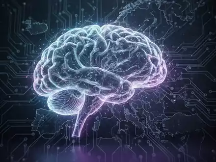 Abstract digital brain intertwined with circuit board and faint EU map outline, symbolizing AI regulation and delay in Europe. - Foto: über boerse-global.de