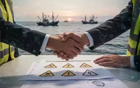 Hände schütteln sich über einem Dokument mit Sicherheitssymbolen, im Hintergrund schemenhafte KI-Elemente und Fischerboote. - Foto: über boerse-global.de