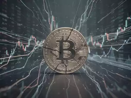Ein leicht rissiges Bitcoin-Symbol vor verschwommenen, sich schnell bewegenden Finanzdiagrammen und Datenlinien. - Foto: über boerse-global.de