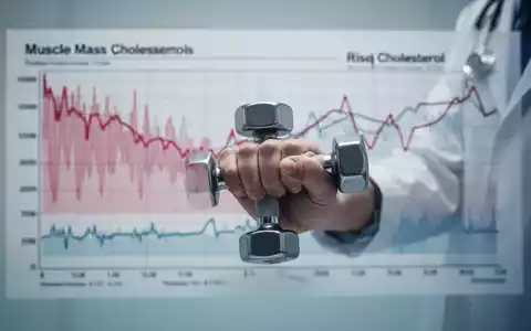 Eine Hand hält eine kleine Hantel vor unscharfen Diagrammen, die Muskelverlust und Cholesterinanstieg beim Intervallfasten zeigen. - Foto: über boerse-global.de