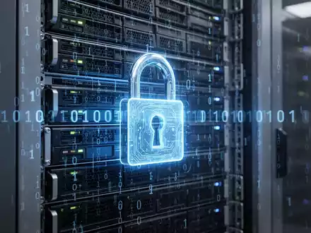 Abstract digital lock on a server rack, symbolizing cybersecurity and data protection in enterprise software. - Foto: über boerse-global.de