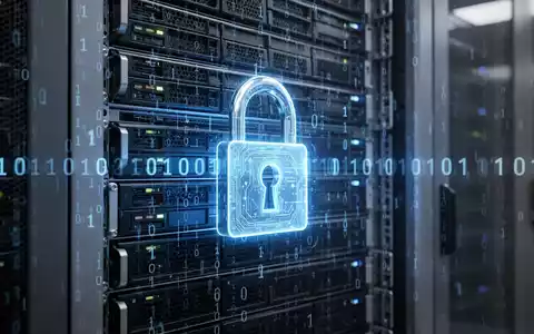 Abstract digital lock on a server rack, symbolizing cybersecurity and data protection in enterprise software. - Foto: über boerse-global.de