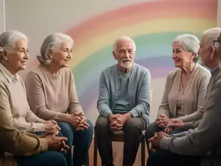 Eine vielfältige Gruppe von Menschen, darunter ältere Erwachsene, nimmt an einer Selbsthilfegruppe teil, mit Fokus auf Empathie. - Foto: über boerse-global.de