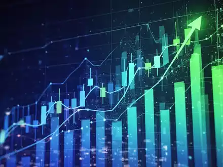 Ein dynamisches, aufwärts gerichtetes Börsendiagramm mit abstrakten digitalen Wachstumselementen in Blau- und Grüntönen. - Foto: über boerse-global.de