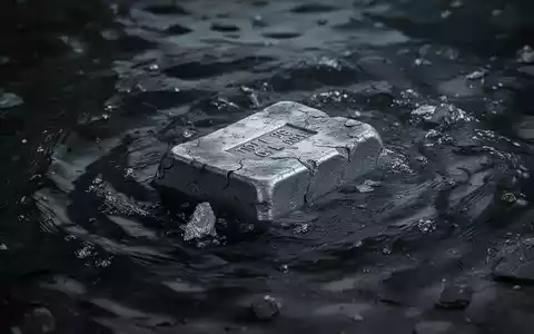 Ein verwitterter Zinnbarren, teilweise in dunklem, turbulentem Wasser versunken, symbolisiert den Kursrückgang von First Tin. - Foto: über boerse-global.de