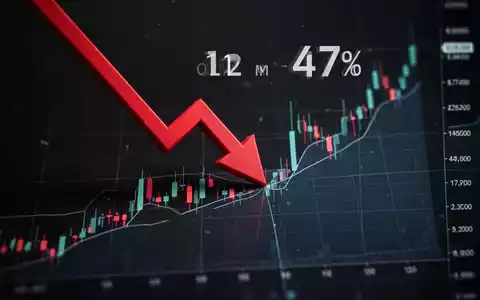Roter, abwärts gerichteter Pfeil durchdringt einen digitalen Aktienchart vor dunklem Hintergrund, symbolisiert einen starken Rückgang. - Foto: über boerse-global.de