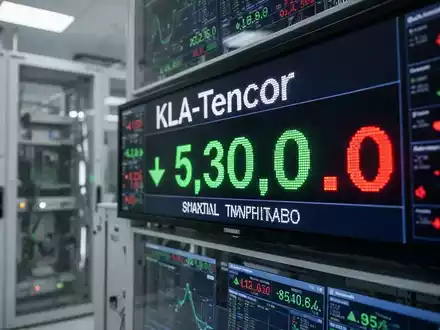 Ein Börsenticker zeigt einen starken Kursanstieg für KLA-Tencor, im Hintergrund eine moderne Halbleiterfertigungsanlage. - Foto: über boerse-global.de