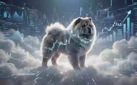 Ein stilisiertes Chow-Chow-Hundesymbol vor einem Hintergrund aus futuristischen, wolkenähnlichen Finanzdatenvisualisierungen. - Foto: über boerse-global.de