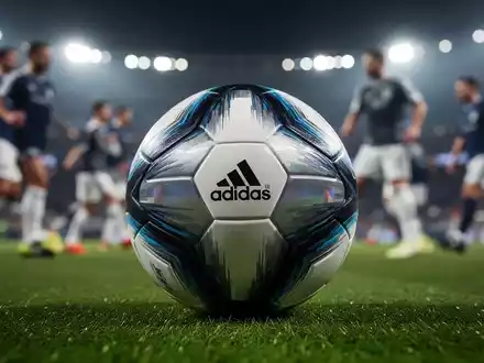 Ein moderner Adidas-Fußball mit unscharfen Athleten im Hintergrund, der ein Sportereignis andeutet. - Foto: über boerse-global.de
