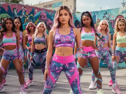 Junge Frauen in farbenfroher Sportbekleidung aus der Gymshark x Bratz Kollektion, die Y2K-Ästhetik und moderne Activewear vereint. - Foto: über boerse-global.de