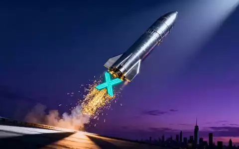 Eine Rakete startet in den Nachthimmel, mit einem stilisierten 'X' im Abgas. Symbolisiert den Börsengang von SpaceX. - Foto: über boerse-global.de