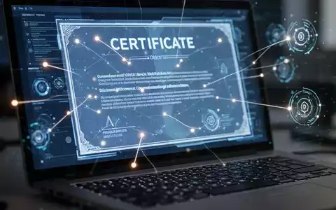 Digital certificate displayed on a screen, with abstract lines and data points suggesting automation and AI-driven document generation. - Foto: über boerse-global.de