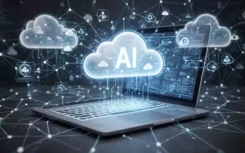 A glowing digital notebook interface over abstract cloud computing symbols, representing AI and cloud infrastructure. - Foto: über boerse-global.de