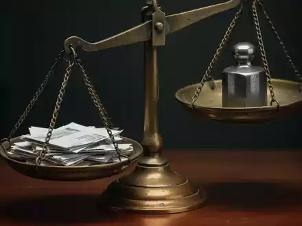 Eine klassische Waage, die auf einer Seite ein Gewicht hat und auf der anderen Seite einige Papiere, welche die Waage nach unten ziehen. - Foto: über boerse-global.de