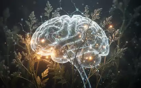 Eine stilisierte Darstellung eines Gehirns, das mit leuchtenden Pflanzenranken und Blättern verwoben ist, symbolisiert Naturmedizin und Neurologie. - Foto: über boerse-global.de