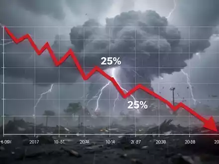 Ein stilisierter Graph zeigt einen deutlichen Preisverfall von 25%, überlagert von verschwommenen digitalen Sturmwolken. - Foto: über boerse-global.de