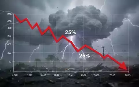 Ein stilisierter Graph zeigt einen deutlichen Preisverfall von 25%, überlagert von verschwommenen digitalen Sturmwolken. - Foto: über boerse-global.de