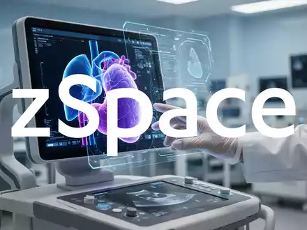 Eine futuristische 3D-Ultraschallmaschine zeigt ein detailliertes menschliches Organ. Eine Hand interagiert mit dem Hologramm. - Foto: über boerse-global.de