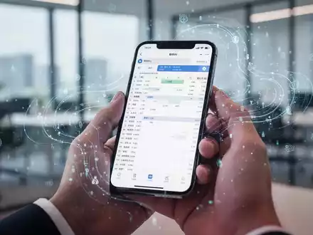 Close-up of a hand holding a smartphone displaying a spreadsheet app, with abstract digital elements hinting at AI integration. - Foto: über boerse-global.de