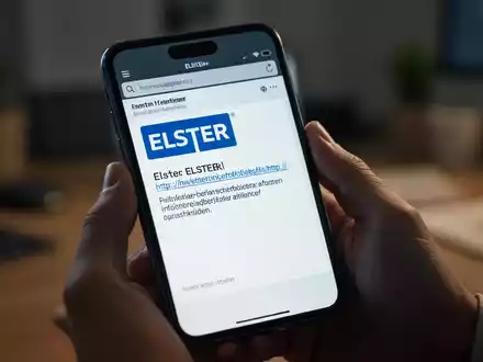 Nahaufnahme eines Smartphones, das eine betrügerische E-Mail mit einem gefälschten ELSTER-Logo und Phishing-Link anzeigt. - Foto: über boerse-global.de