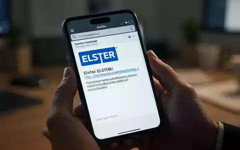 Nahaufnahme eines Smartphones, das eine betrügerische E-Mail mit einem gefälschten ELSTER-Logo und Phishing-Link anzeigt. - Foto: über boerse-global.de