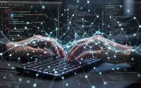 A developer's hands typing on a keyboard, with a glowing neural network overlay and subtle Visual Studio Code interface elements in the background. - Foto: über boerse-global.de