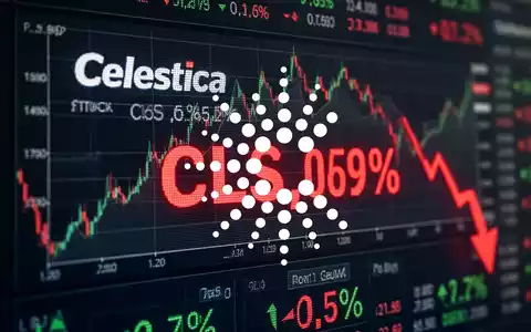 Celestica Aktie (CLS) auf einem digitalen Börsenbildschirm mit rotem, fallendem Kurswert und einem absteigenden Finanzdiagramm im Hintergrund. - Foto: über boerse-global.de