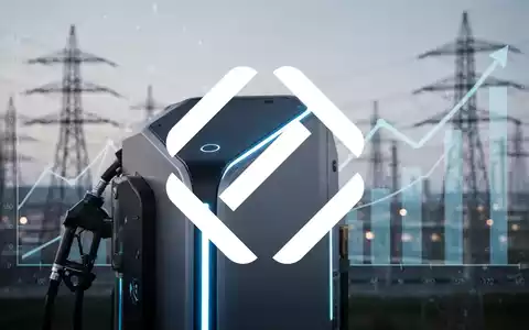 Nahaufnahme einer modernen Brennstoffzelle, die blau leuchtet, mit einer unscharfen Industrielandschaft und Wachstumsgrafiken im Hintergrund. - Foto: über boerse-global.de