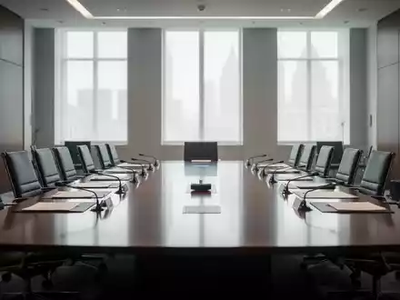 Ein langer, polierter Konferenztisch in einem modernen, minimalistischen Sitzungssaal eines Regierungsgebäudes. - Foto: über boerse-global.de