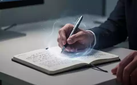 Eine Hand hält einen Stift über ein Notizbuch, das Selbstzweifel und das Imposter-Phänomen thematisiert. - Foto: über boerse-global.de