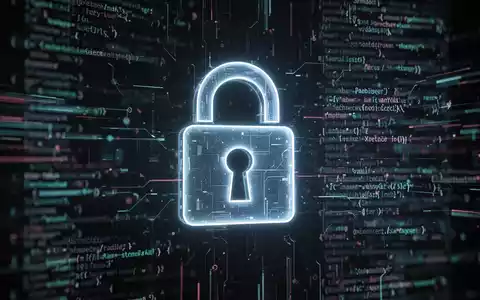A glowing, stylized padlock icon representing security, overlaid on a blurred background of digital code and data streams. - Foto: über boerse-global.de