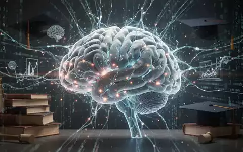 Abstrakte Darstellung des Gehirns mit leuchtenden Neuronen, umgeben von digitalen Daten und akademischen Symbolen, die Bildung und Technologie verbinden. - Foto: über boerse-global.de