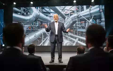 Ein CEO auf einer Konferenzbühne, der ein Publikum anspricht, mit einem großen Bildschirm im Hintergrund. Fokus auf den Redner. - Foto: über boerse-global.de