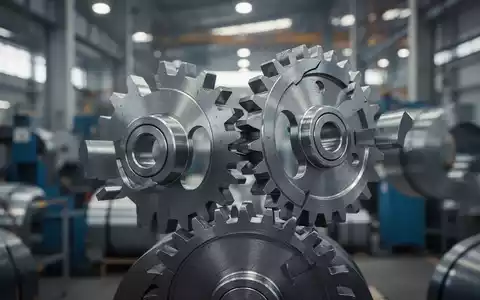 Ein stilisiertes Zahnrad, das sich von einem anderen löst, vor dem Hintergrund einer unscharfen Industrieanlage. Symbolisiert einen Ausstieg. - Foto: über boerse-global.de