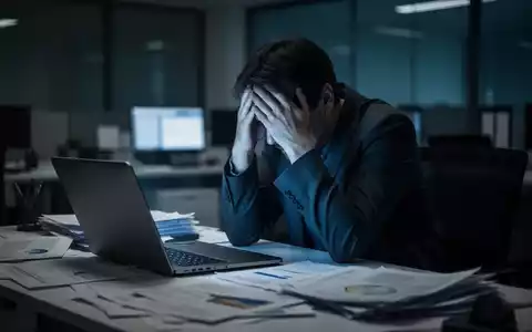 Eine erschöpfte Person sitzt mit dem Kopf in den Händen an einem Schreibtisch, der die psychische Belastung durch Burnout symbolisiert. - Foto: über boerse-global.de