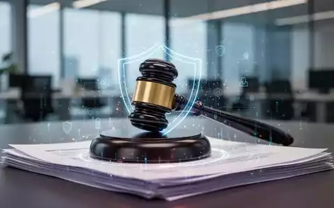 Ein stilisierter moderner Hammer ruht auf juristischen Dokumenten mit digitaler Überlagerung, die Datenschutz und sichere Kommunikation symbolisiert. - Foto: über boerse-global.de
