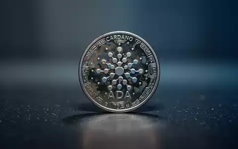 Eine einzelne, angelaufene Cardano (ADA)-Münze liegt auf einer dunklen Oberfläche und spiegelt ein schwaches Licht wider. - Foto: über boerse-global.de