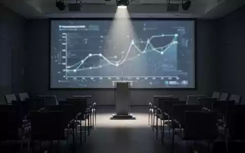 Ein modernes Konferenzzimmer mit einem großen Bildschirm, der einen verschwommenen technologischen Graphen anzeigt, und einem Rednerpult. - Foto: über boerse-global.de