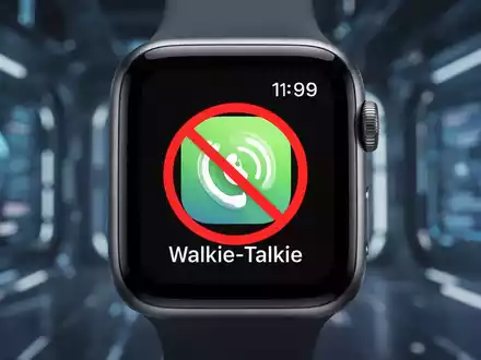 Close-up of an Apple Watch face showing a 'discontinued' icon over a Walkie-Talkie app, signaling its removal. - Foto: über boerse-global.de
